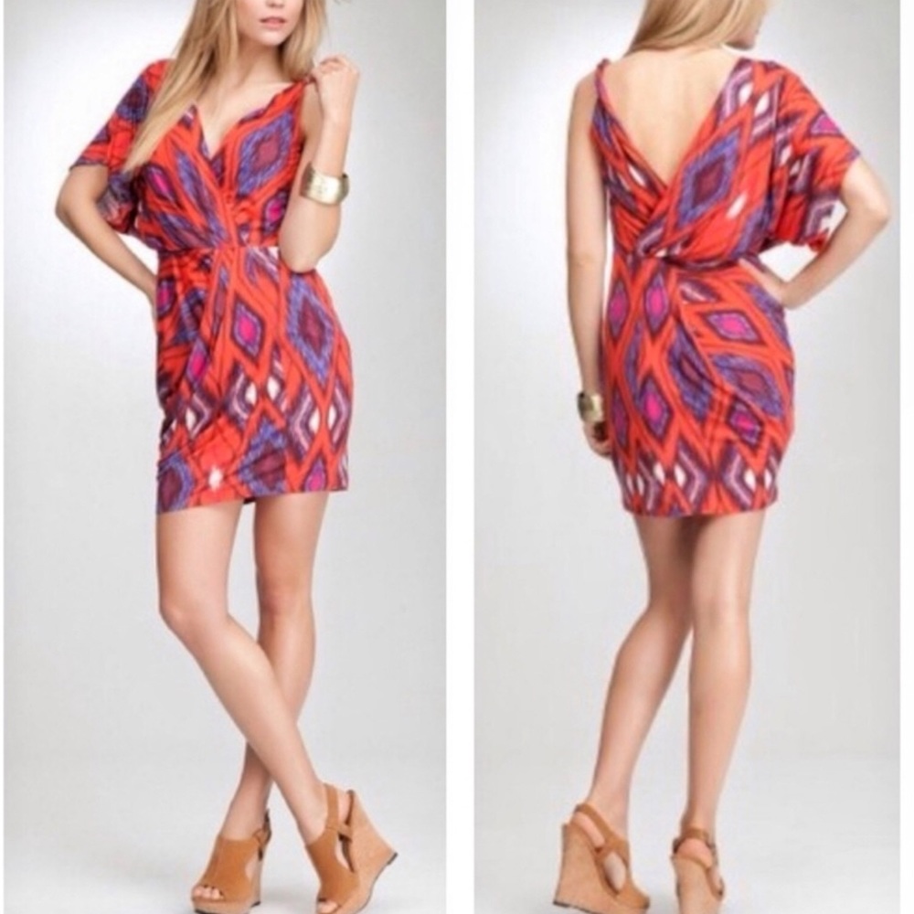 BEBE Size S Orange Patterned Kimono Sleeve Dress